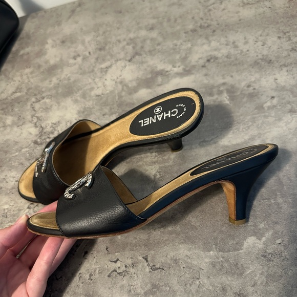 Chanel Silver Logo Black Kitten Heels - Picture 6 of 11